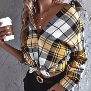 Classic yellow Plaid Button up Boyfriend Top